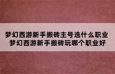 梦幻西游新手搬砖主号选什么职业 梦幻西游新手搬砖玩哪个职业好